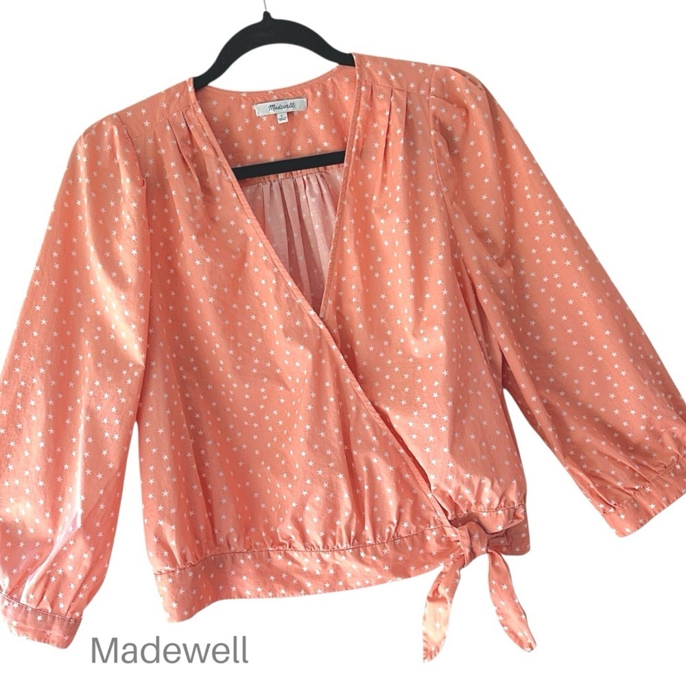 MADEWELL | NWOT STAR SCATTER PURE COTTON TOP WRAP & TIE FRONT PEACH | LARGE